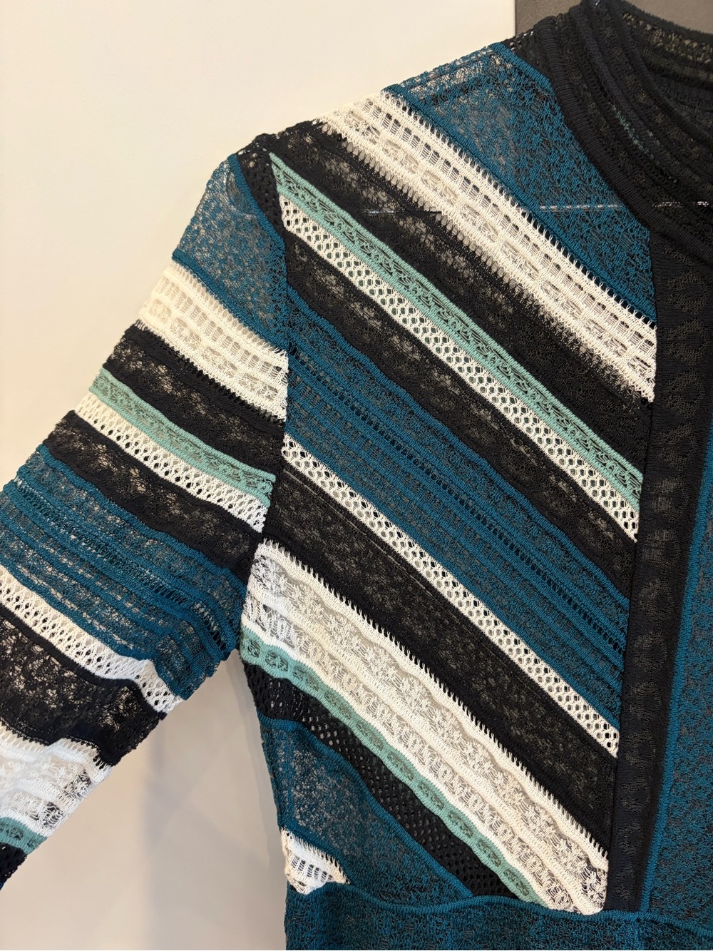 M by Missoni Teal, Black & White Striped Long-Sleeve Knit Dress - Picture 3 of 6